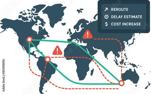 Global Logistics Resilience Network — Alternate Supply Routes & Alerts Vector