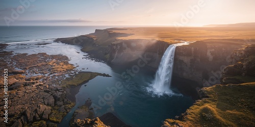 Waterfall during low tide in the Bay of Fundy, highlighting coastal erosion and tidal flow