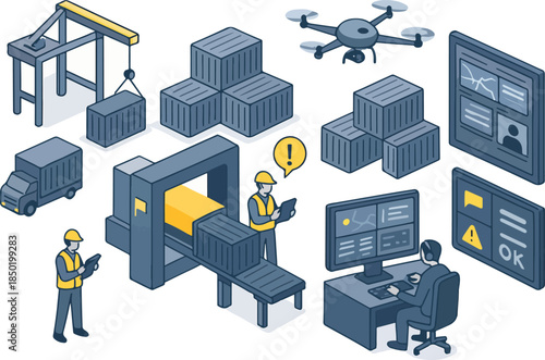 Global Customs Checkpoint Illustration — Trade Security & Logistics Vector