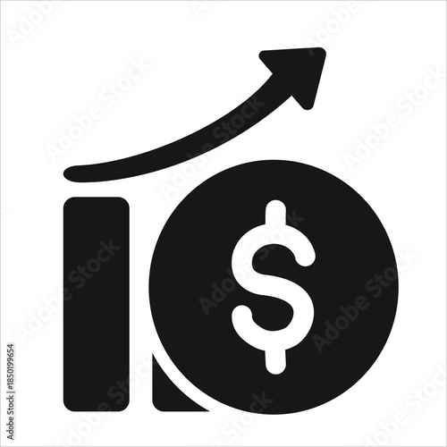 Rising dollar symbol with arrow shows growth.
