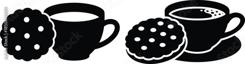 Coffee cup and cookies in simple flat icon style for menu design