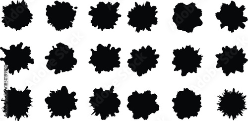 Collection of abstract grunge splatters and shapes, silhouette blots for artistic designs and backgrounds
