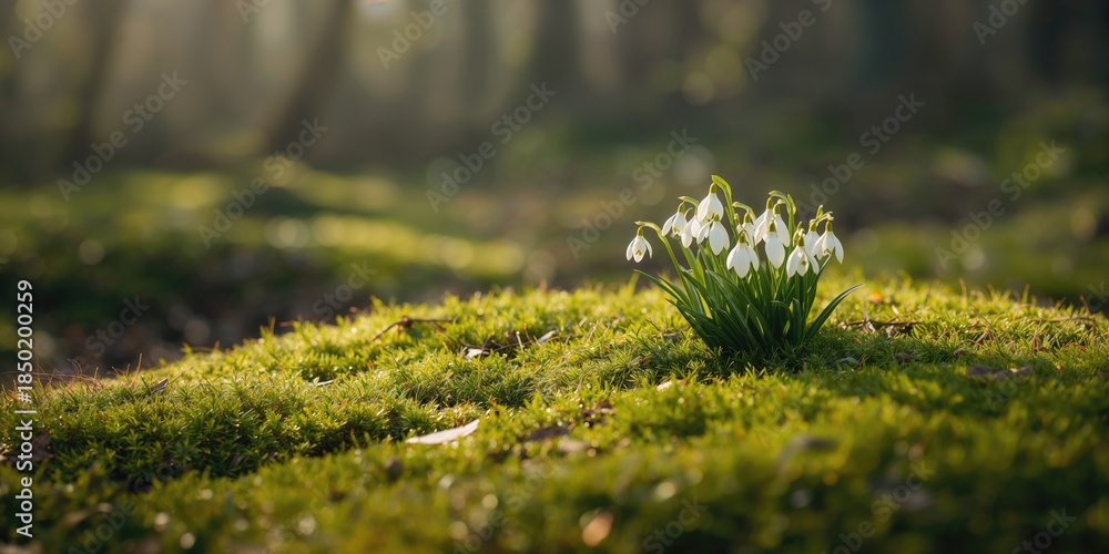 Obraz premium Leucojum Vernum, early spring bloom in woodland area, white and green plant, seasonal flowering, World Malaria Day