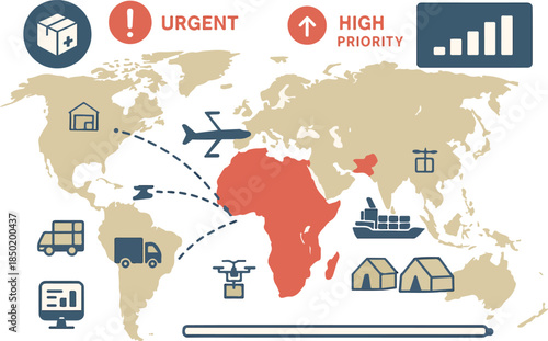 Emergency Supply Chain Response Map — Global Relief & Aid Distribution Vector