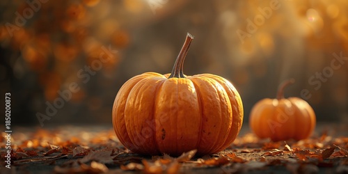 Pair of sizable pumpkins used as outdoor fall decor, highlighting seasonal harvest