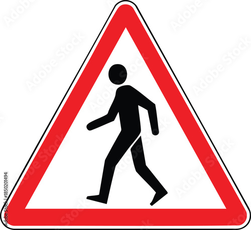 Pedestrian Crossing Warning Road Sign Showing Walking Person Symbol For Traffic Safety