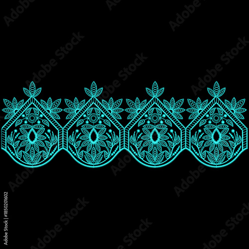 A beautiful embroidery floral motif design with leaf leaves ornaments for digital and textile print on fabric.