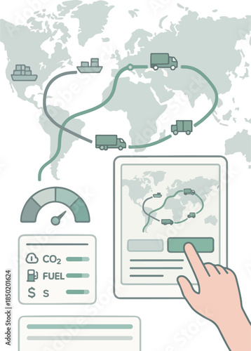 Sustainable Supply Chain Route Planner — Carbon Footprint & Emission Comparison Vector