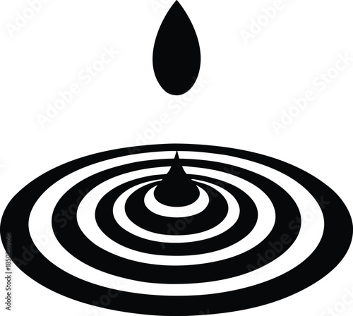 Elegant Single Water Drop Falling and Creating Symmetrical Concentric Ripples on a Calm Liquid Surface