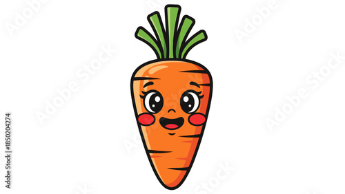 Cartoon orange carrot with a smiling face and green leafy top