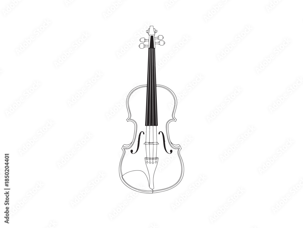 Fototapeta premium Elegant black and white illustration of a violin isolated on a clean white background for musical designs