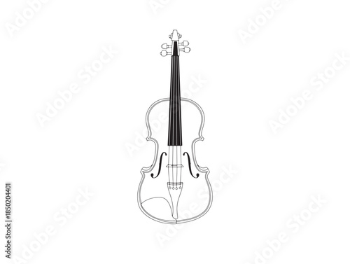 Elegant black and white illustration of a violin isolated on a clean white background for musical designs