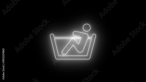 white Neon Bathtub Icon with Man Relaxing Glowing Animation on Black Background