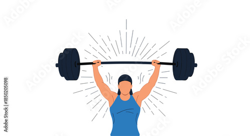 A strong and determined woman is proudly lifting a heavy barbell overhead symbolizing strength and personal achievement.