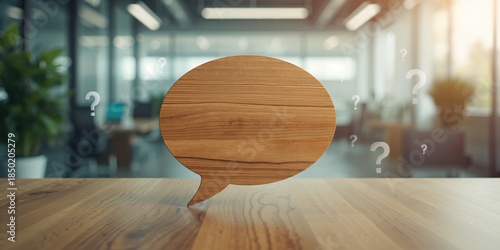 Speech bubble-shaped wooden signs arranged for visual messaging, ideal for UI background or informational displays, World Communication Day