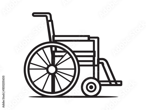 Black and white illustration of a standard wheelchair for accessibility and mobility