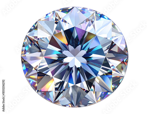  Brilliant-Cut Round Diamond with Light Refractions, Front View, Transparent Background