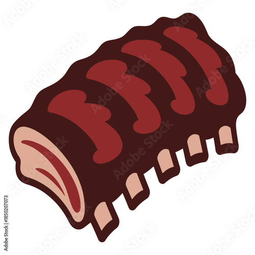 Rack of barbecue pork ribs isolated on white background, delicious grilled ribs, roasted meat, smoked ribs, gourmet cuisine, food illustration