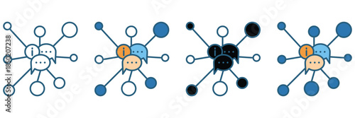 Multicolor development vector icon set illustrating business growth, networking, performance improvement, and workflow development. and corporate 