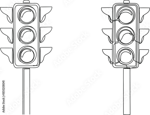 Continuous line drawing of traffic light, minimal style, single line art, road safety