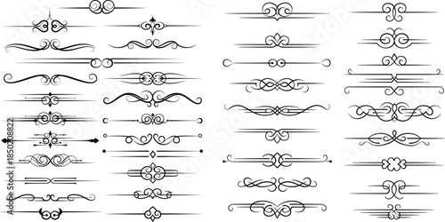 Decorative divider set with flourish ornaments and line art elements for design embellishments