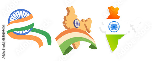 Stylized vector illustrations representing india's flag and map for patriotic occasions
