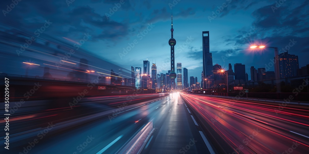 Naklejka premium Night skyline of a financial district featuring tall glass buildings and bright lighting, urban environment, World Malaria Day