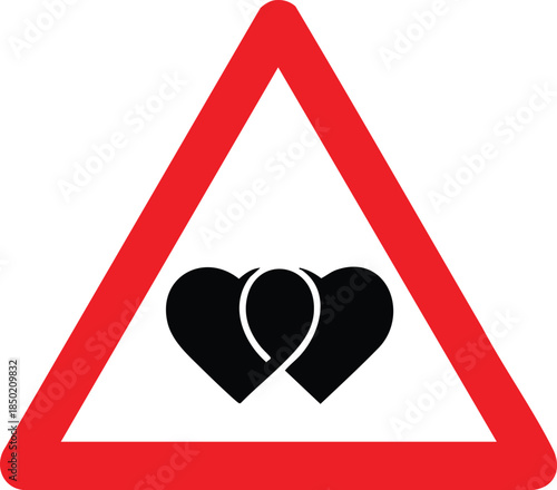Broken Heart Warning Road Sign Symbol Representing Love Loss And Emotional Danger
