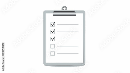 Gray and white illustration of a clipboard with a checklist showing three completed items