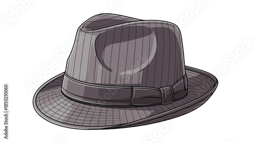 Grey fedora hat with pinches in the crown and a ribbon band