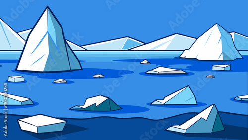 Icebergs floating in the arctic ocean view