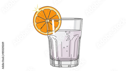 Illustration of a glass of bubbly drink garnished with an orange slice