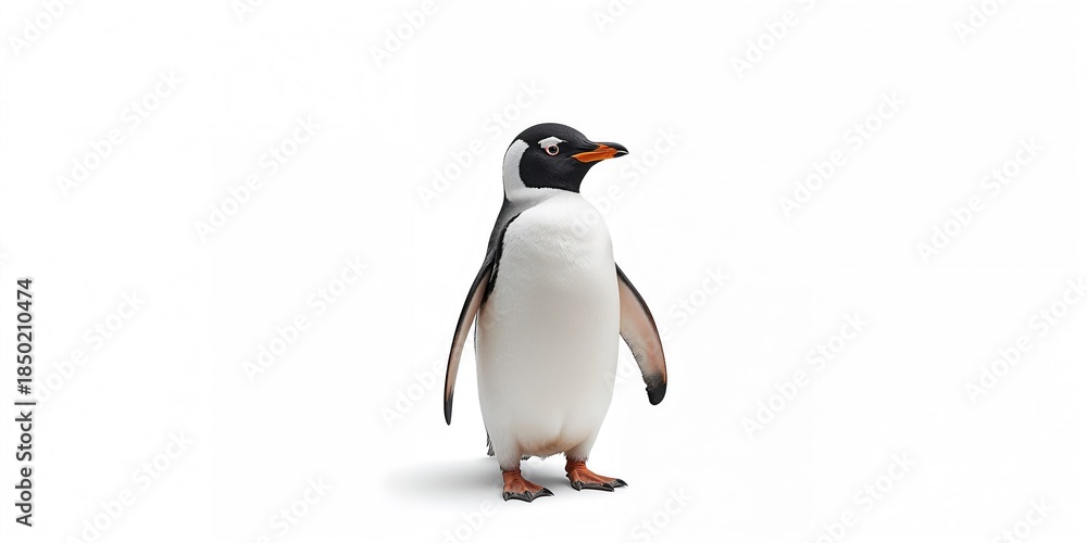 Fototapeta premium Gentoo penguin on a white background, illustrating species survival in harsh environments