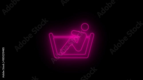 pink Neon Bathtub Icon with Man Relaxing Glowing Animation on Black Background