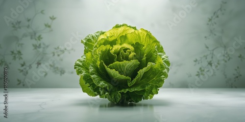 Green lettuce head arranged for a fresh produce display emphasizing natural crispness