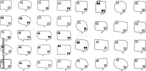 Diverse selection of speech bubble frames featuring quote marks in doodle style, isolated pattern