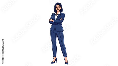 Pixel art woman in dark blue business suit with arms crossed
