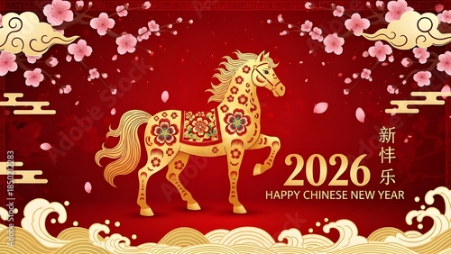 Happy chinese new year 2026 horse illustration