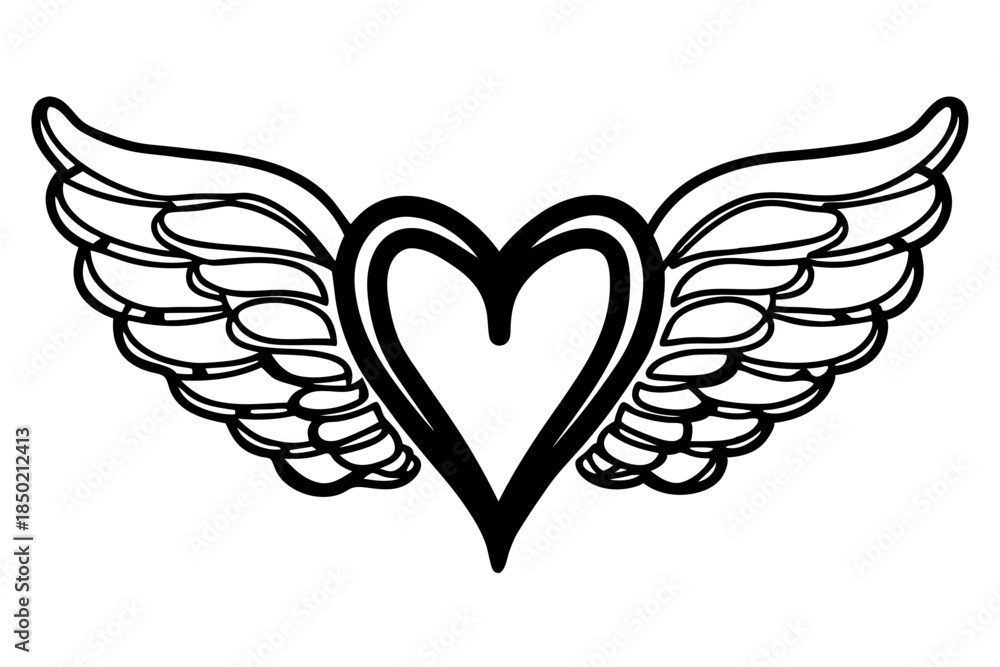 Obraz premium Winged heart outline art romantic freedom and love concept illustration