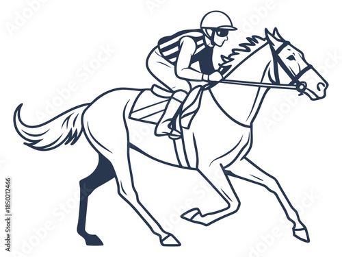 Horse galloping in race with jockey dynamic sports illustration