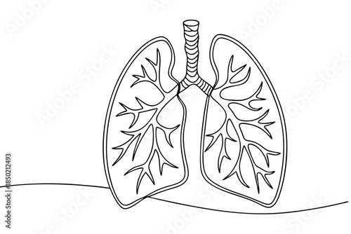Human lungs single line drawing healthcare anatomy concept illustration