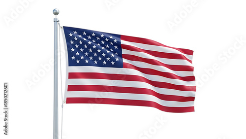 American flag waving on a pole isolated on transparent background
