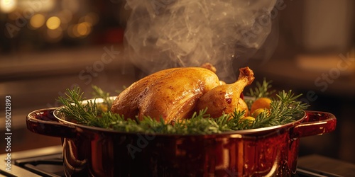 Wallpaper Mural Chicken pot roast prepared for a festive holiday meal, highlighting seasonal family dining Torontodigital.ca