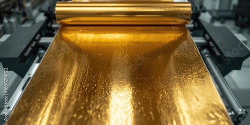 Wallpaper Mural Close-up of metallized gold foil rolls used for embossing on printing products, manufacturing process, industrial safety Torontodigital.ca
