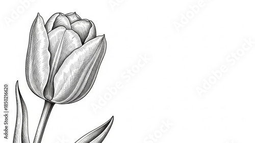 Tulip Flower Hand-Drawn Pencil Sketch Isolated on White Background