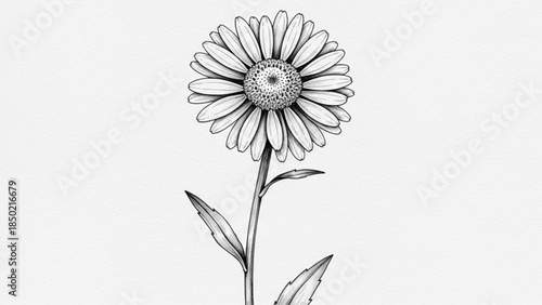 Daisy Flower Black and White Line Art Illustration Isolated on White