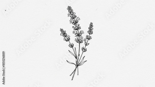 Lavender Botanical Illustration Hand Drawn Isolated on White Background