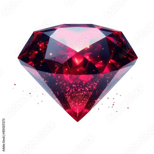 Large pink diamond gemstone with facets and sparkles on transparent background