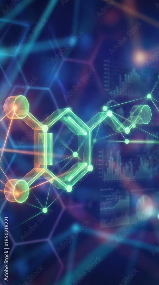Fototapeta premium Abstract Digital Illustration of Molecular Structure and Data Analysis