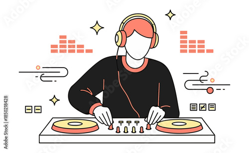 DJ mixing music on turntables with headphones on